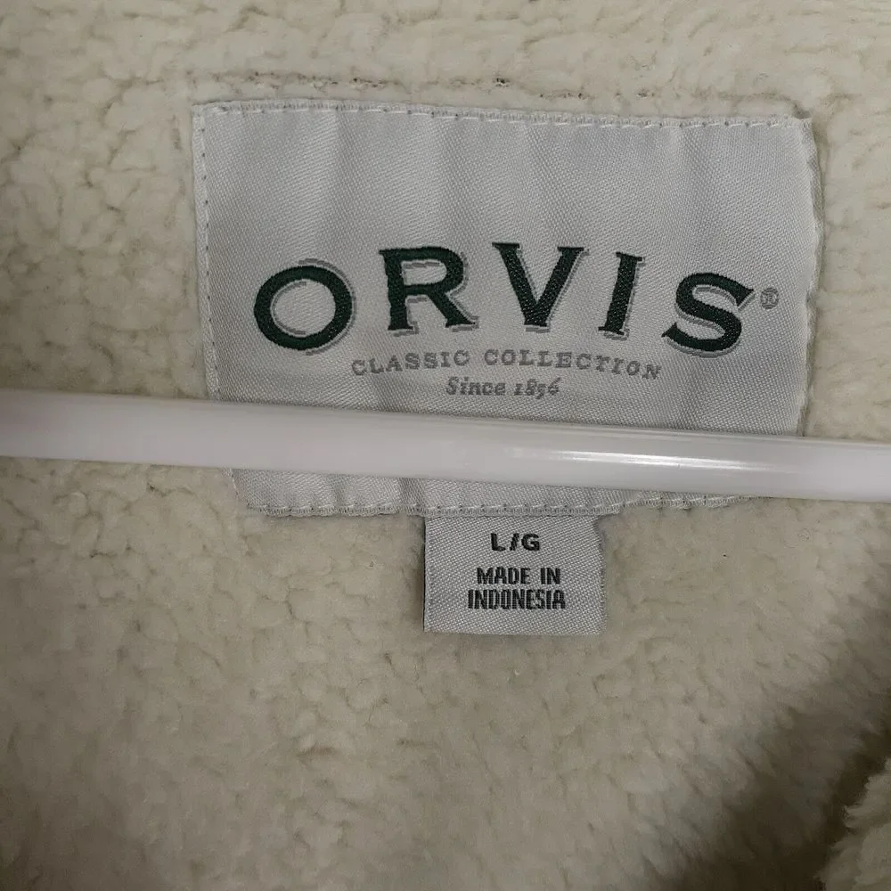 Orvis 1/4 Zip Pullover sweater Adult L‎ black gray Sherpa Lined mens casual